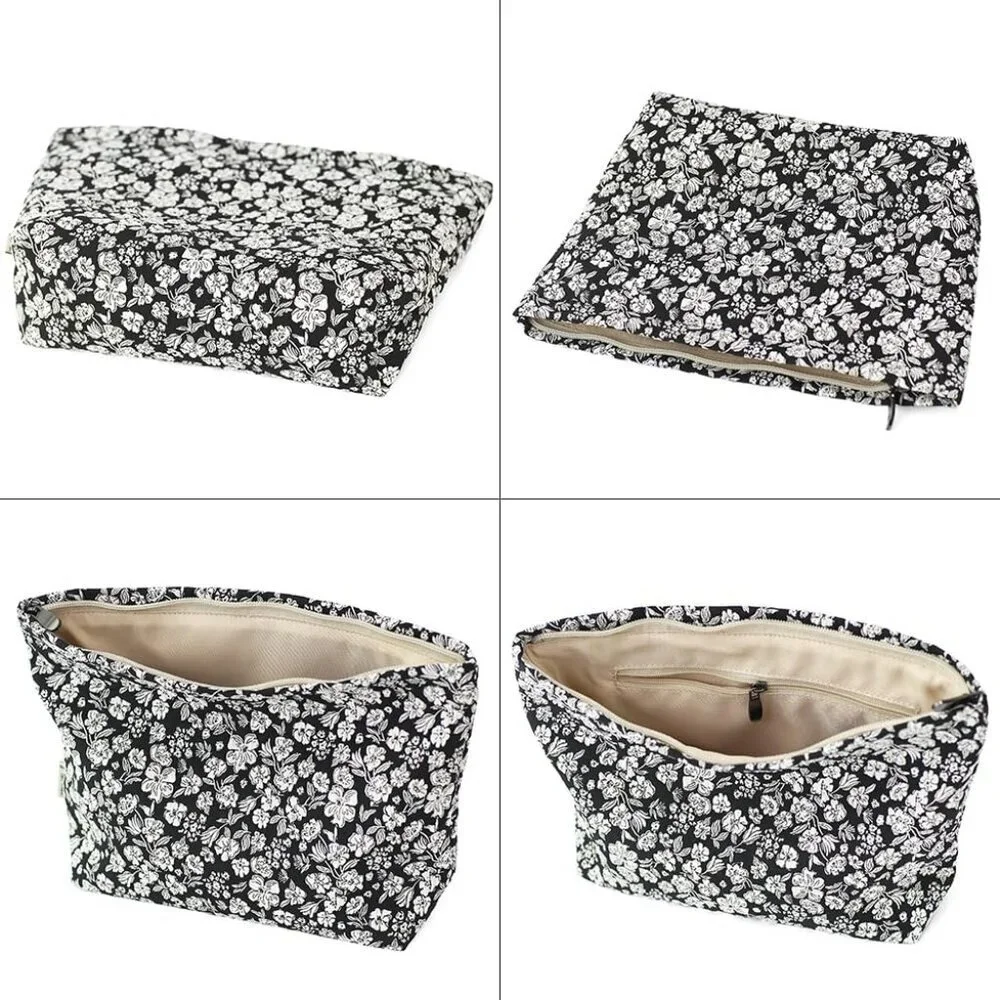 Floral Jacquard Makeup Bag Large Capacity Cosmetic Travel Organizer Pouch